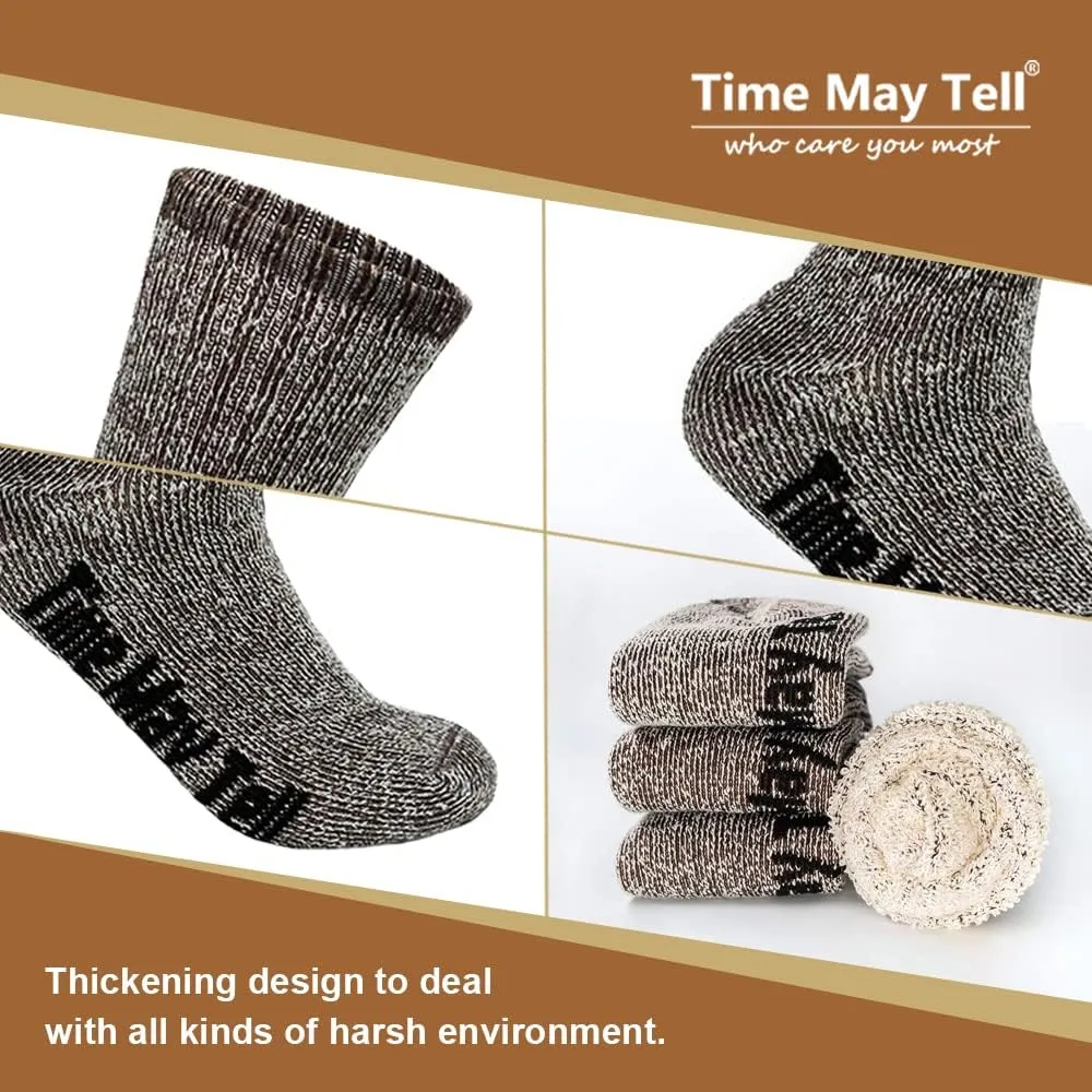 Time May Tell Mens Merino Wool Hiking Cushion Socks Thermal Warm Crew Winter Boot Socks Pack (2/4 Pair,6-13 Size)