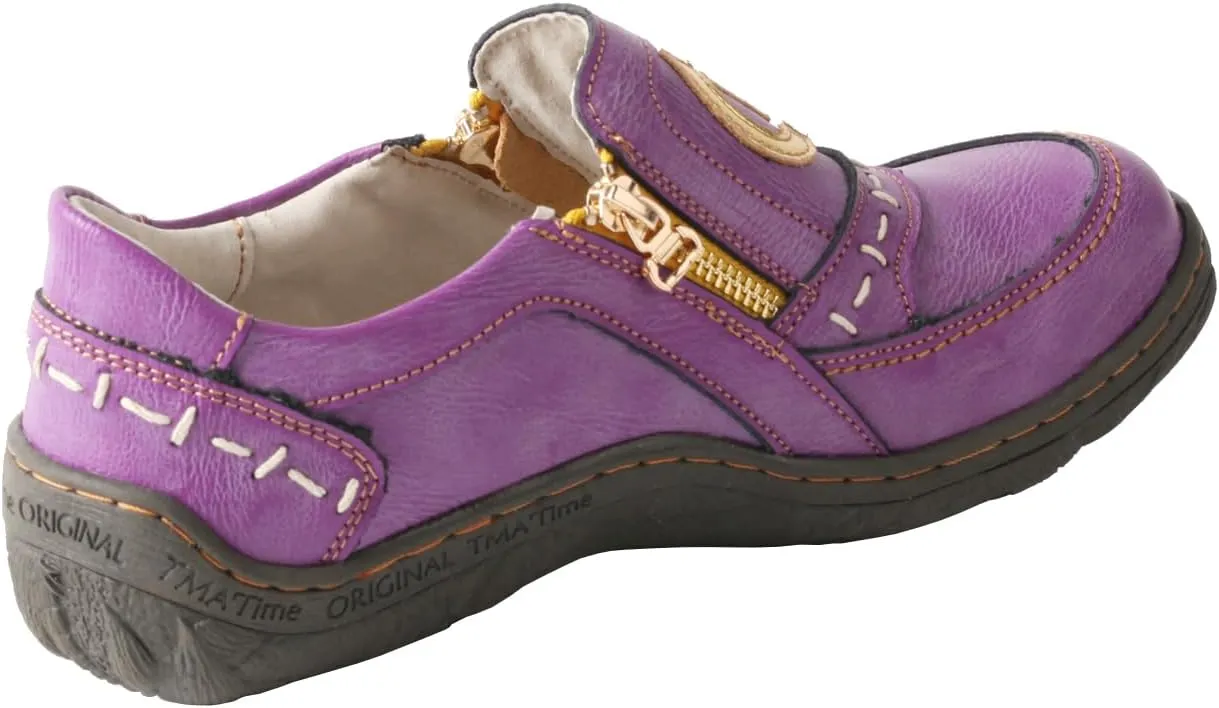 TMA EYES Women's Non-Slip Leather Casual Slip On Comfort Walking Flat Shoes