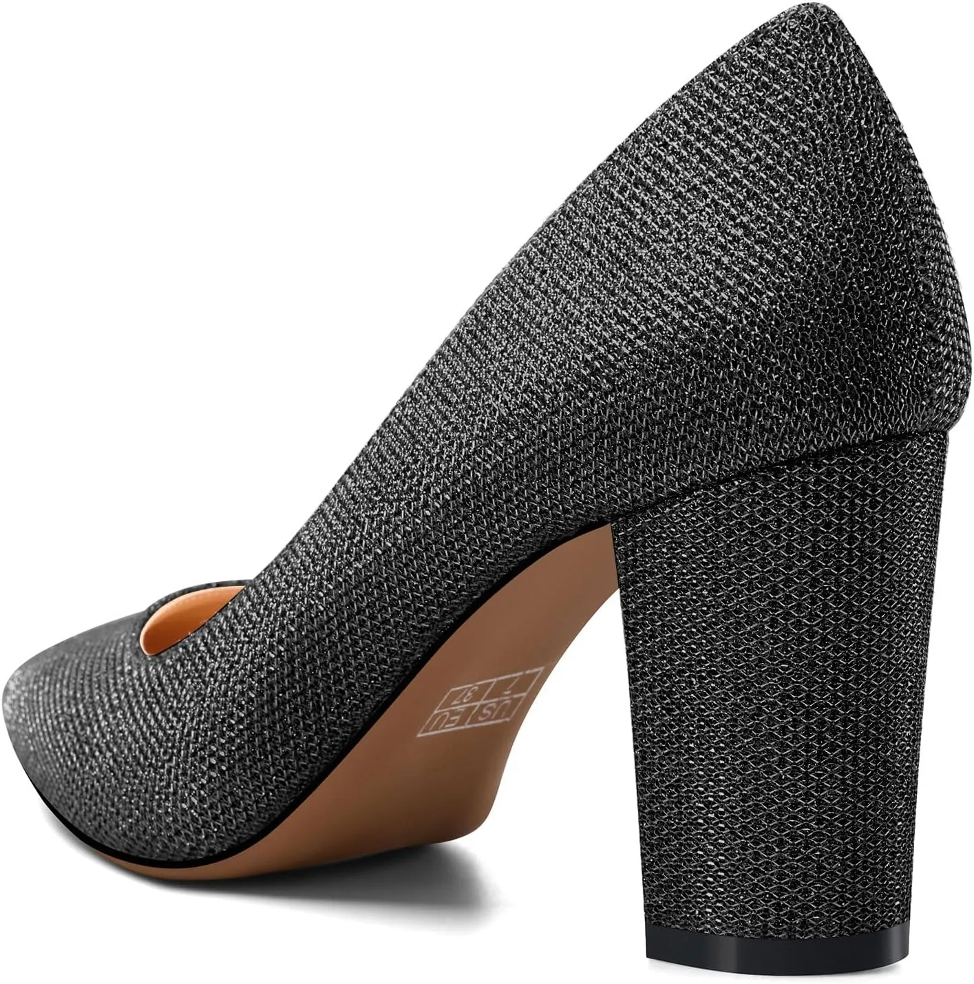 TNYNFBEB Womens Chunky Block Mid Heel Pointed Toe Pumps Slip-on Prom Wedding Basic Classic Glitter Summer 3.2 Inches Heels