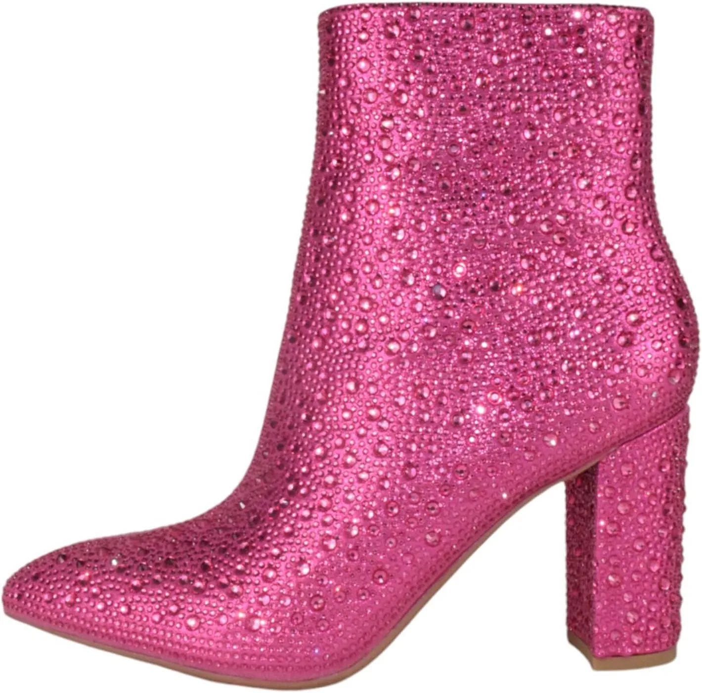 TOP Moda Women Ankle Boots Block High Heels Rhinestone Bling Glitter Short Booties Side Zipper Pointed-Toe Brazil-8