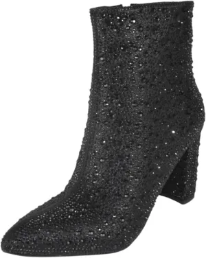 TOP Moda Women Ankle Boots Block High Heels Rhinestone Bling Glitter Short Booties Side Zipper Pointed-Toe Brazil-8
