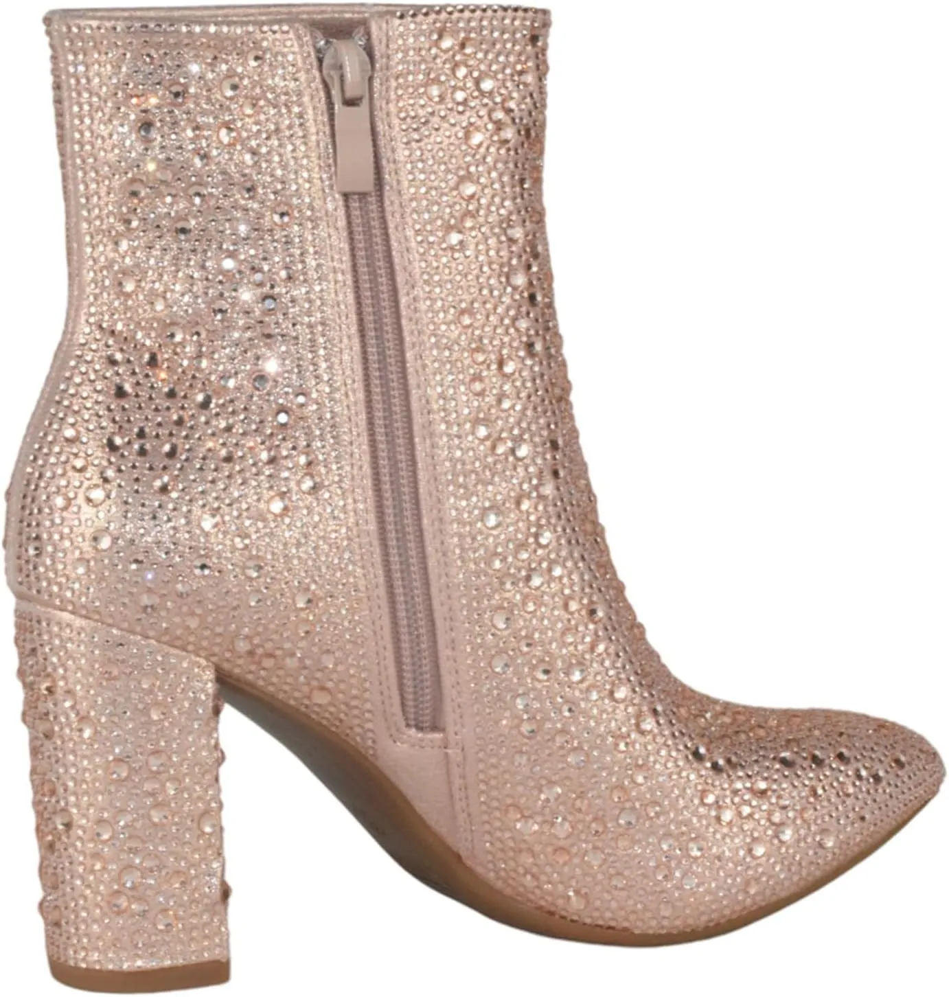 TOP Moda Women Ankle Boots Block High Heels Rhinestone Bling Glitter Short Booties Side Zipper Pointed-Toe Brazil-8