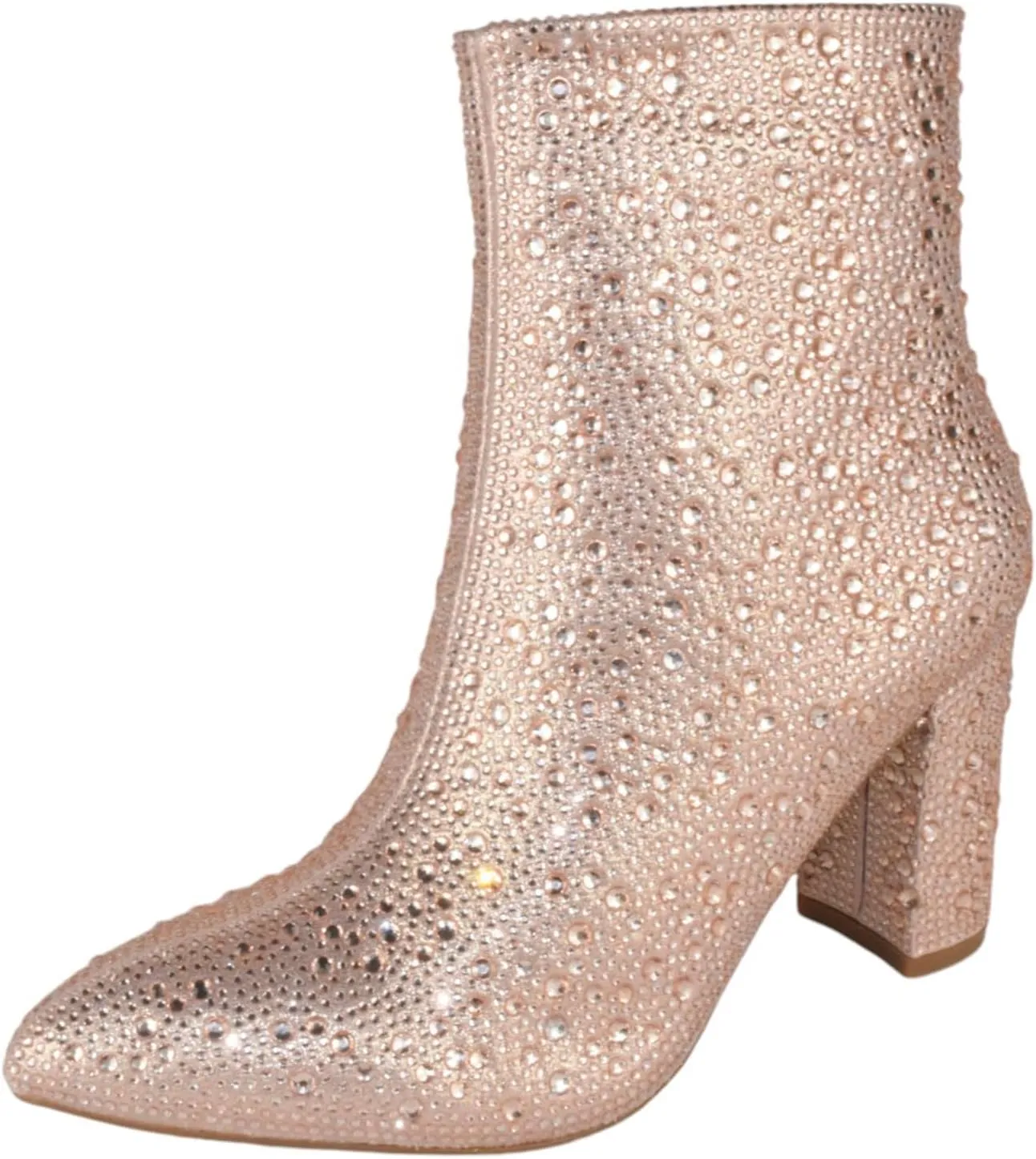 TOP Moda Women Ankle Boots Block High Heels Rhinestone Bling Glitter Short Booties Side Zipper Pointed-Toe Brazil-8