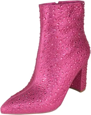 TOP Moda Women Ankle Boots Block High Heels Rhinestone Bling Glitter Short Booties Side Zipper Pointed-Toe Brazil-8