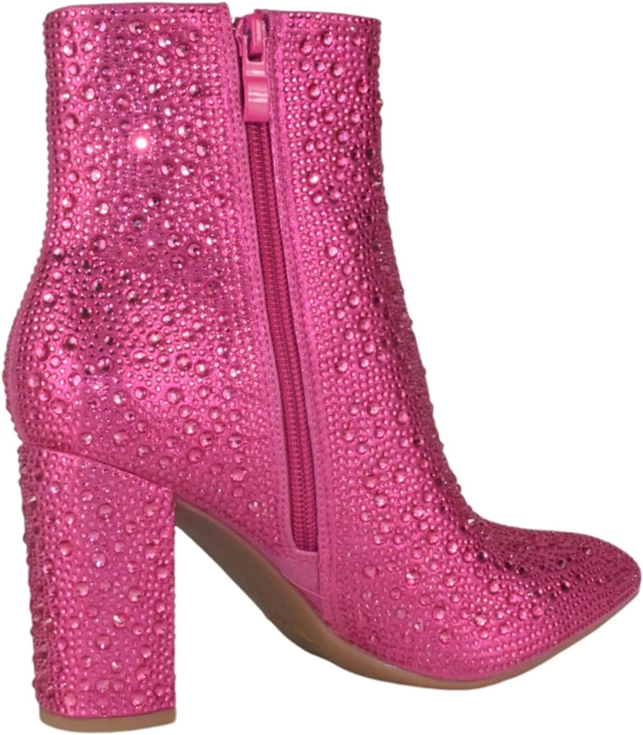 TOP Moda Women Ankle Boots Block High Heels Rhinestone Bling Glitter Short Booties Side Zipper Pointed-Toe Brazil-8