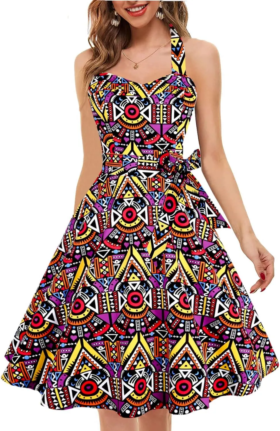 Topdress Women'sVintage Polka Audrey Dress 1950s Halter Retro Cocktail Dress