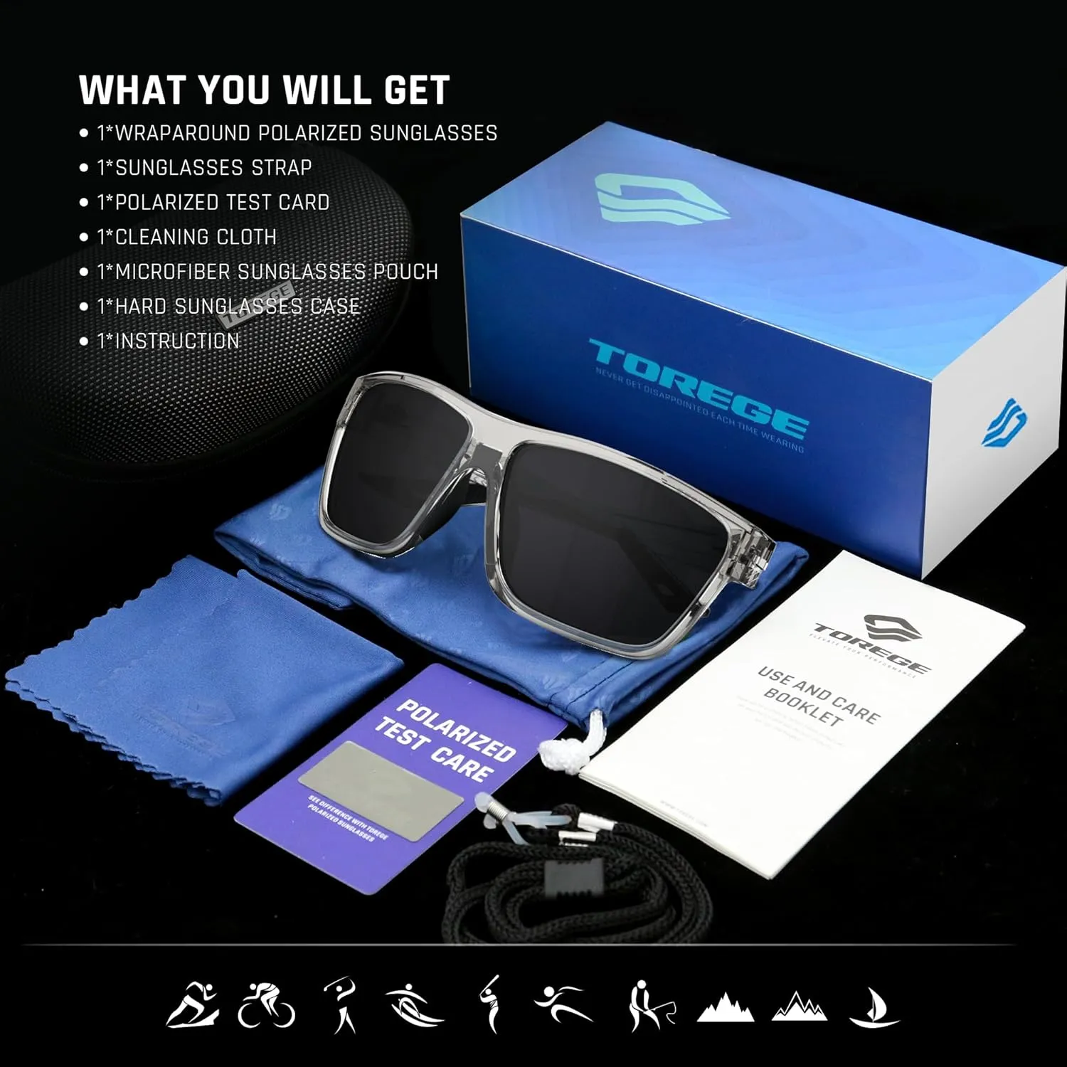TOREGE Mens Women Sunglasses Polarized Sports UV Protection Wraparound Lightweight Sunglasses for Fishing Golfing NAUTILUS