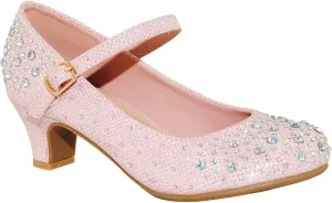 TRENDSUP Kids Sparkling Mary Jane Rhinestone Glitter Formal Dress Low Heel Pumps