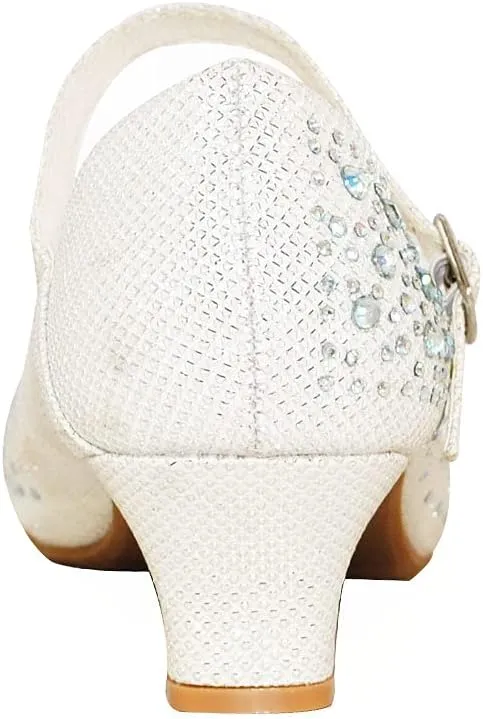 TRENDSUP Kids Sparkling Mary Jane Rhinestone Glitter Formal Dress Low Heel Pumps