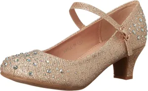 TRENDSUP Kids Sparkling Mary Jane Rhinestone Glitter Formal Dress Low Heel Pumps