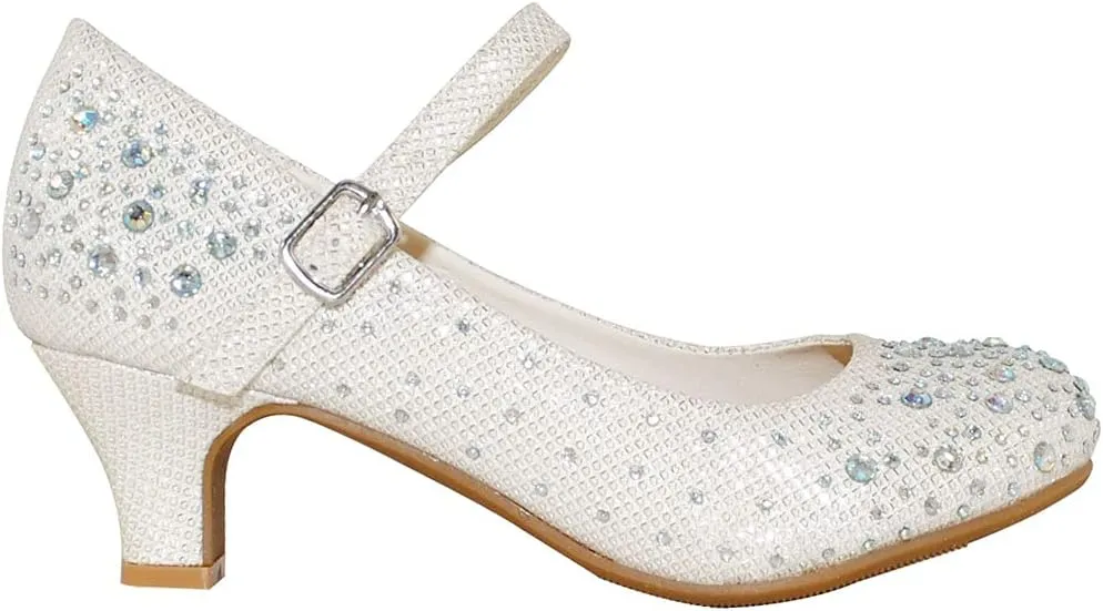 TRENDSUP Kids Sparkling Mary Jane Rhinestone Glitter Formal Dress Low Heel Pumps