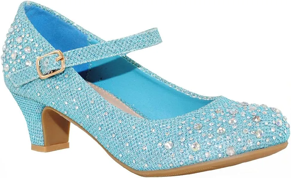 TRENDSUP Kids Sparkling Mary Jane Rhinestone Glitter Formal Dress Low Heel Pumps