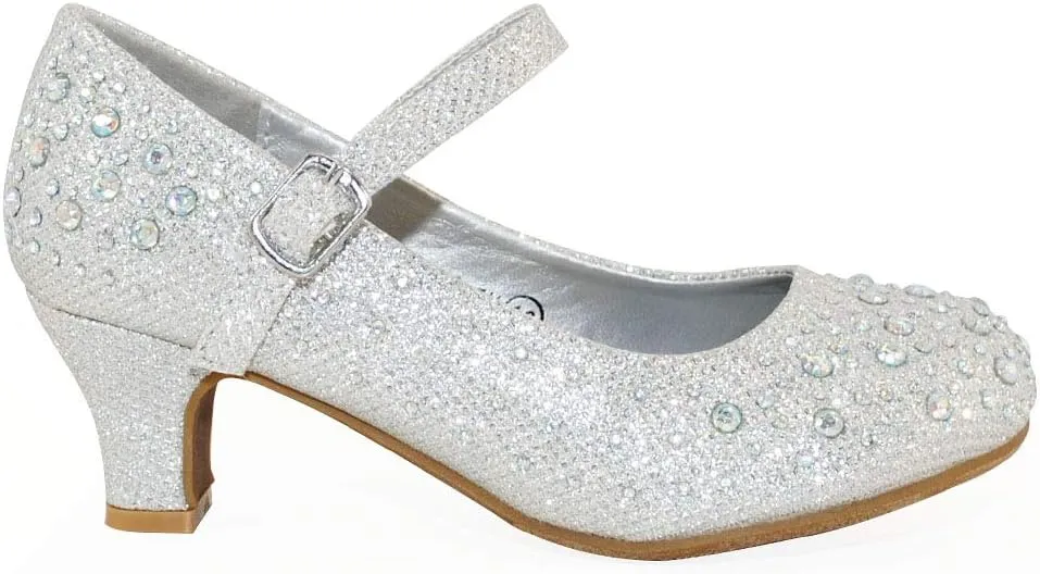 TRENDSUP Kids Sparkling Mary Jane Rhinestone Glitter Formal Dress Low Heel Pumps