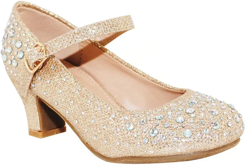 TRENDSUP Kids Sparkling Mary Jane Rhinestone Glitter Formal Dress Low Heel Pumps