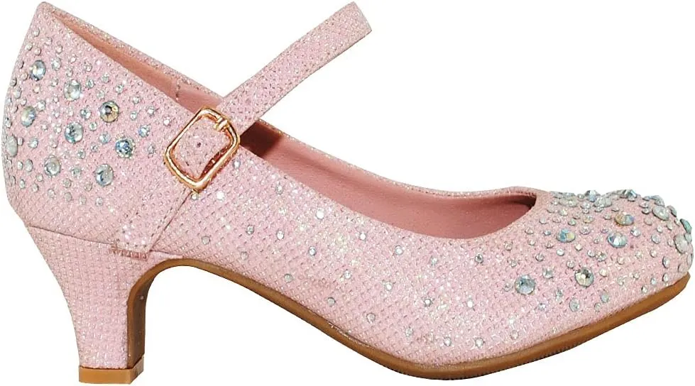 TRENDSUP Kids Sparkling Mary Jane Rhinestone Glitter Formal Dress Low Heel Pumps