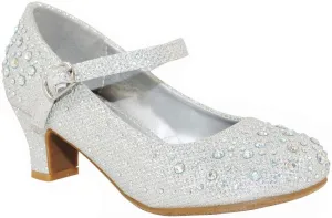 TRENDSUP Kids Sparkling Mary Jane Rhinestone Glitter Formal Dress Low Heel Pumps