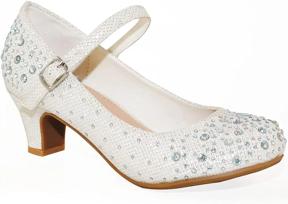 TRENDSUP Kids Sparkling Mary Jane Rhinestone Glitter Formal Dress Low Heel Pumps