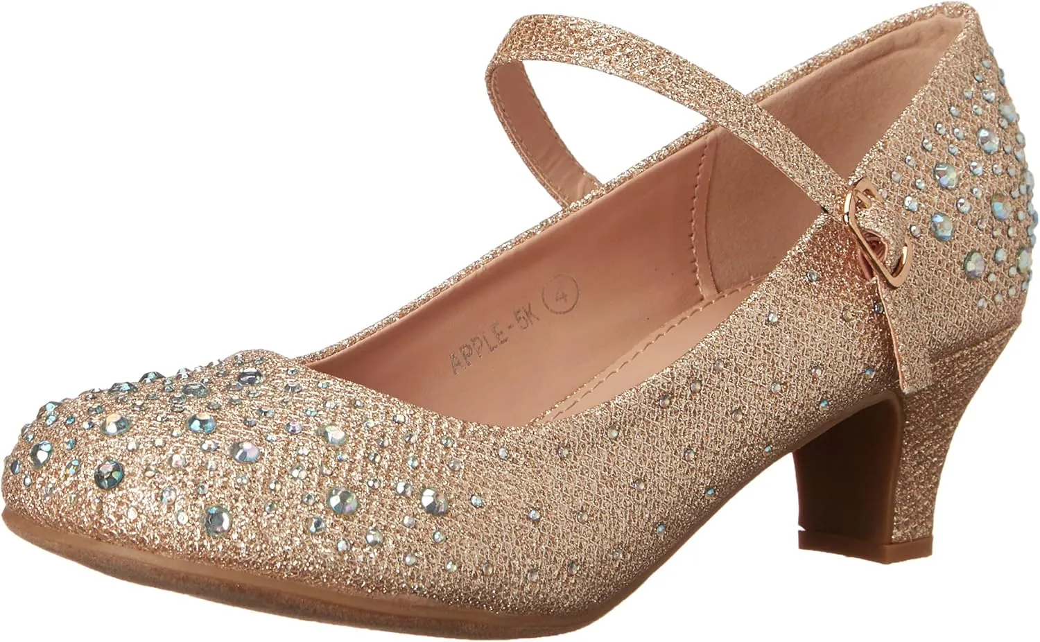 TRENDSUP Kids Sparkling Mary Jane Rhinestone Glitter Formal Dress Low Heel Pumps