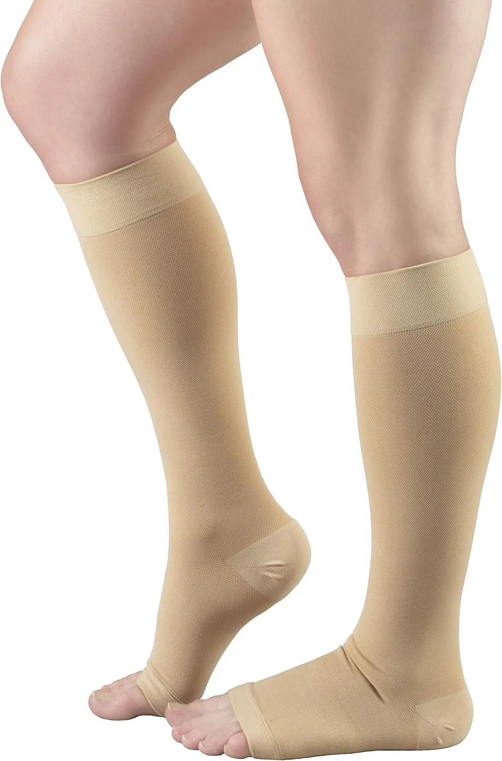 Truform 20-30 Mmhg Compression Stocking for Men & Women, Knee High Length, Open Toe, Beige, Large