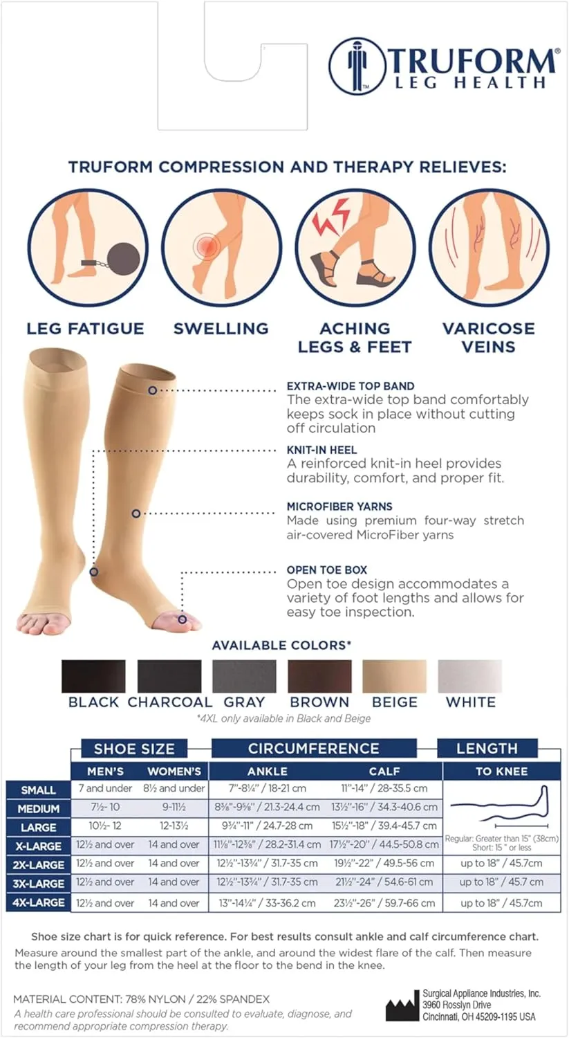 Truform 20-30 Mmhg Compression Stocking for Men & Women, Knee High Length, Open Toe, Beige, Large
