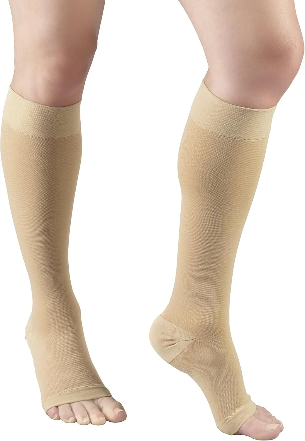 Truform 20-30 Mmhg Compression Stocking for Men & Women, Knee High Length, Open Toe, Beige, Large