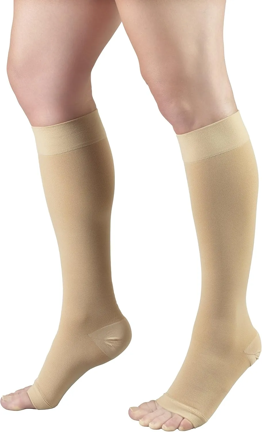 Truform 20-30 Mmhg Compression Stocking for Men & Women, Knee High Length, Open Toe, Beige, Large