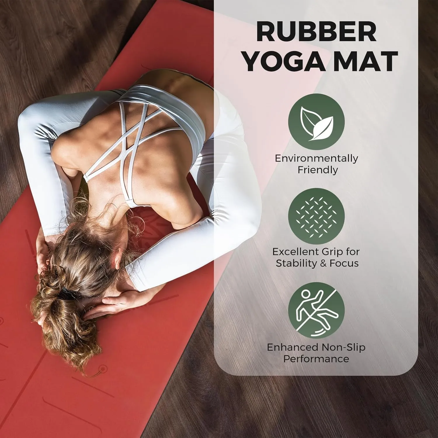 U&M Yoga Mat Non-Slip, Exercise Mat with Carrying Strap for Home Yoga,Pilates & Meditation Stretching, Floor & Fitness Workouts, 72"x26" x1/6" Thick Fitness Mats Non-Slip Natural Rubber Base & PU Top