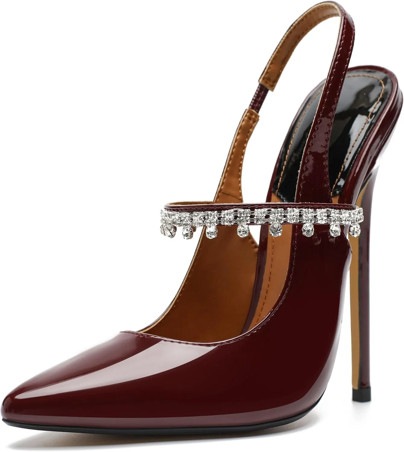 Unisex Men's Women's Pointed Toe High Heels Rhinestone Stiletto Pumps Ankle Strap Dress Party Shoes