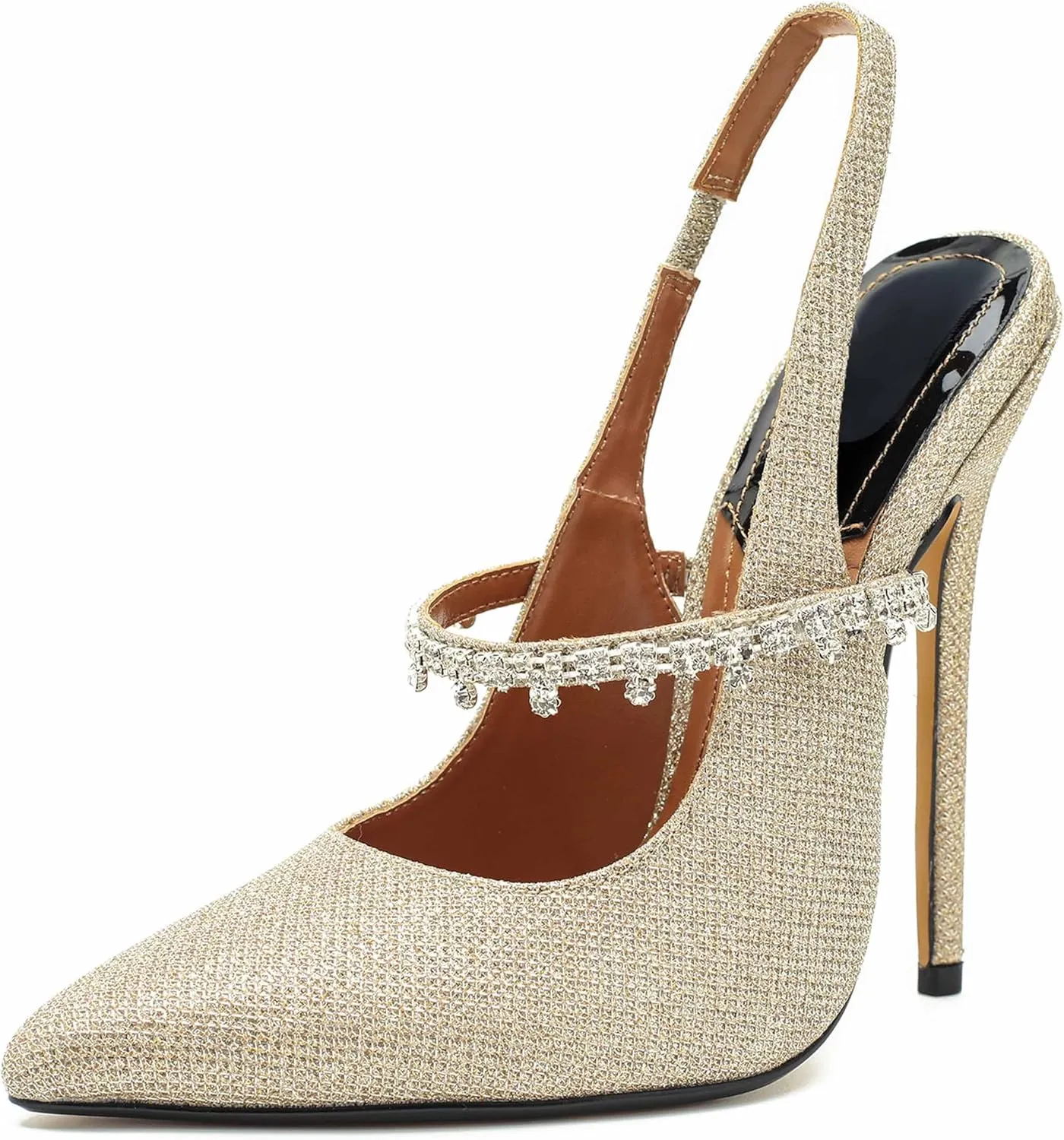 Unisex Men's Women's Pointed Toe High Heels Rhinestone Stiletto Pumps Ankle Strap Dress Party Shoes