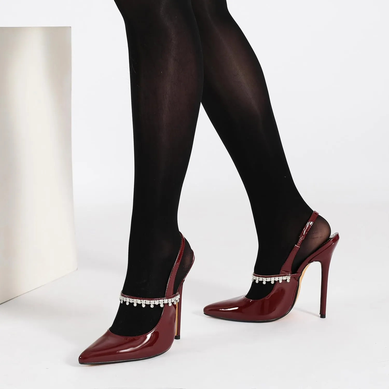 Unisex Men's Women's Pointed Toe High Heels Rhinestone Stiletto Pumps Ankle Strap Dress Party Shoes
