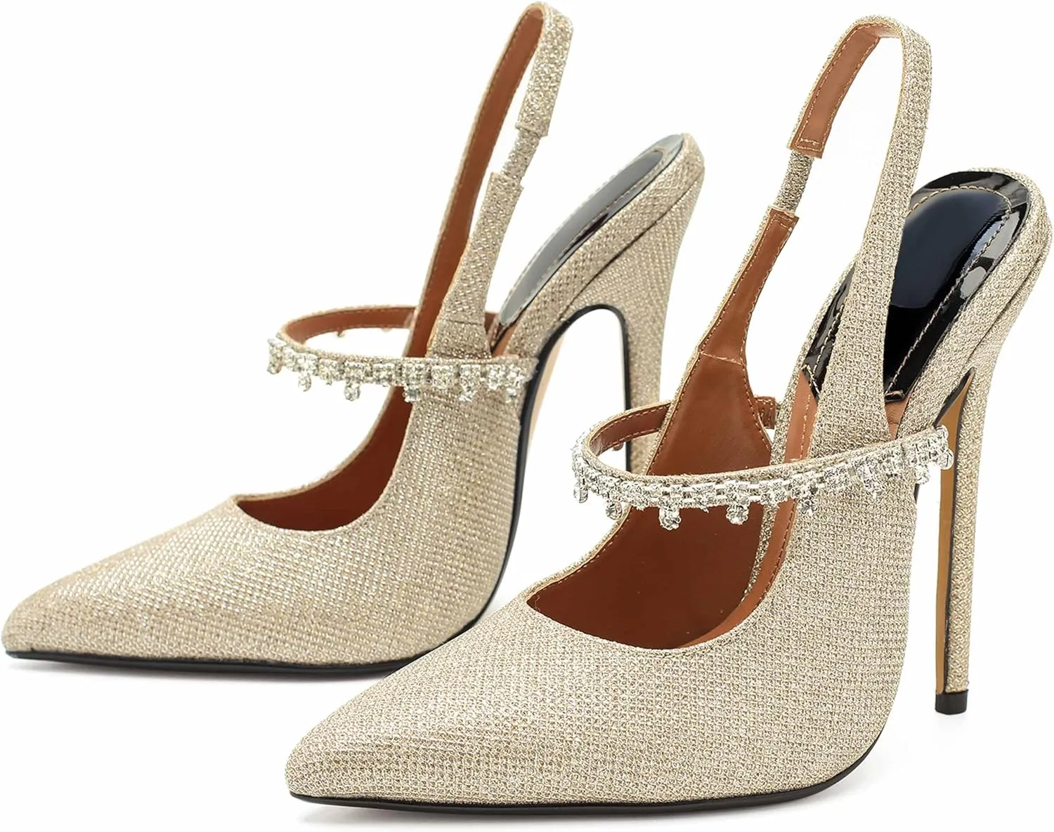 Unisex Men's Women's Pointed Toe High Heels Rhinestone Stiletto Pumps Ankle Strap Dress Party Shoes