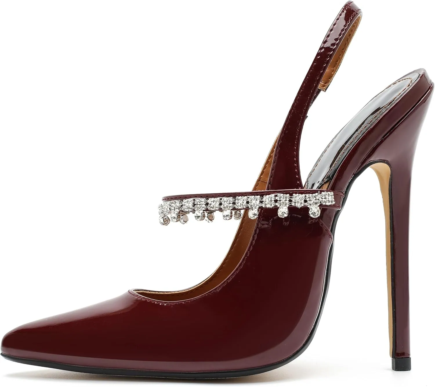 Unisex Men's Women's Pointed Toe High Heels Rhinestone Stiletto Pumps Ankle Strap Dress Party Shoes