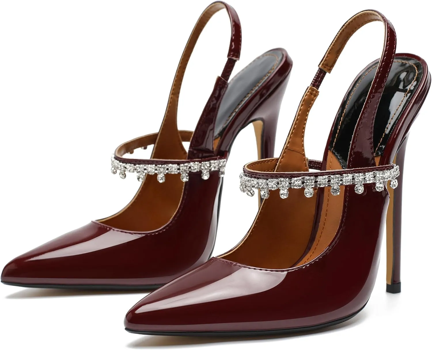 Unisex Men's Women's Pointed Toe High Heels Rhinestone Stiletto Pumps Ankle Strap Dress Party Shoes