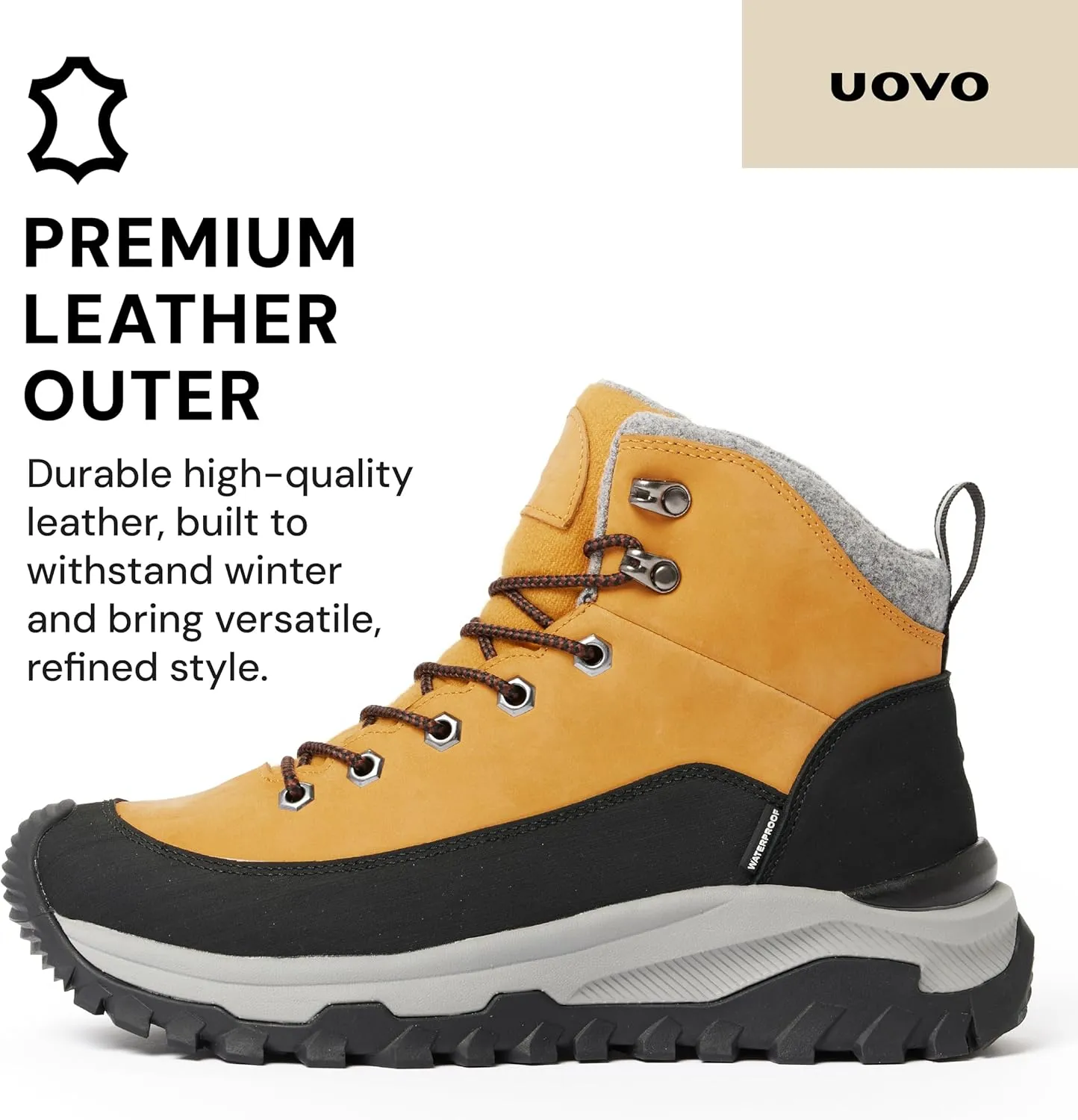 UOVO Men’s Winter Boot, Waterproof Leather