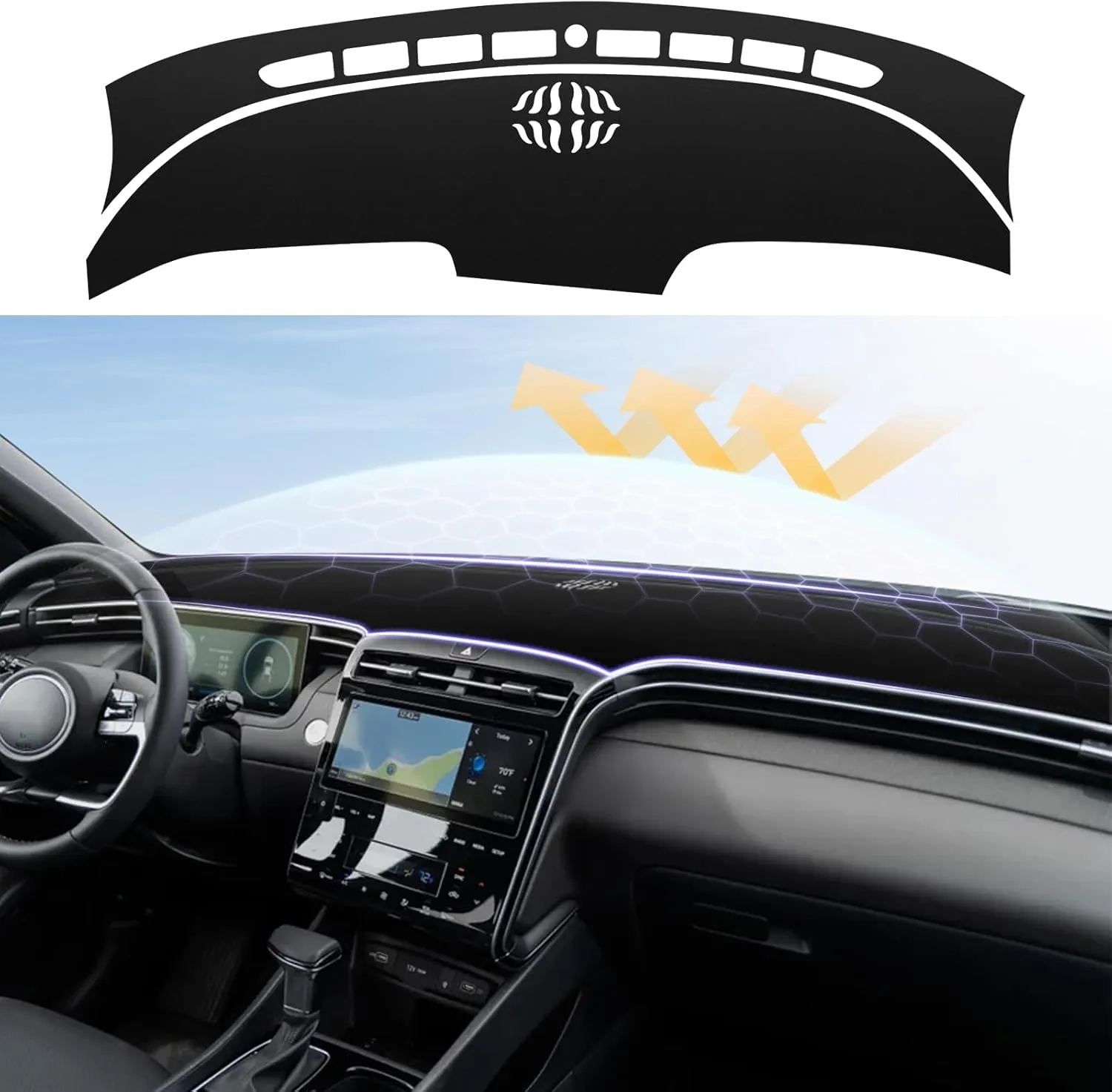 Upgraded Rubber Anti-Slip Dashboard Cover Compatible with Hyundai Santa Cruz 2022 2023 2024 2025 Santa Cruz Accessories Non-Slip Carpet Sunshield Glare UV Rays Protector