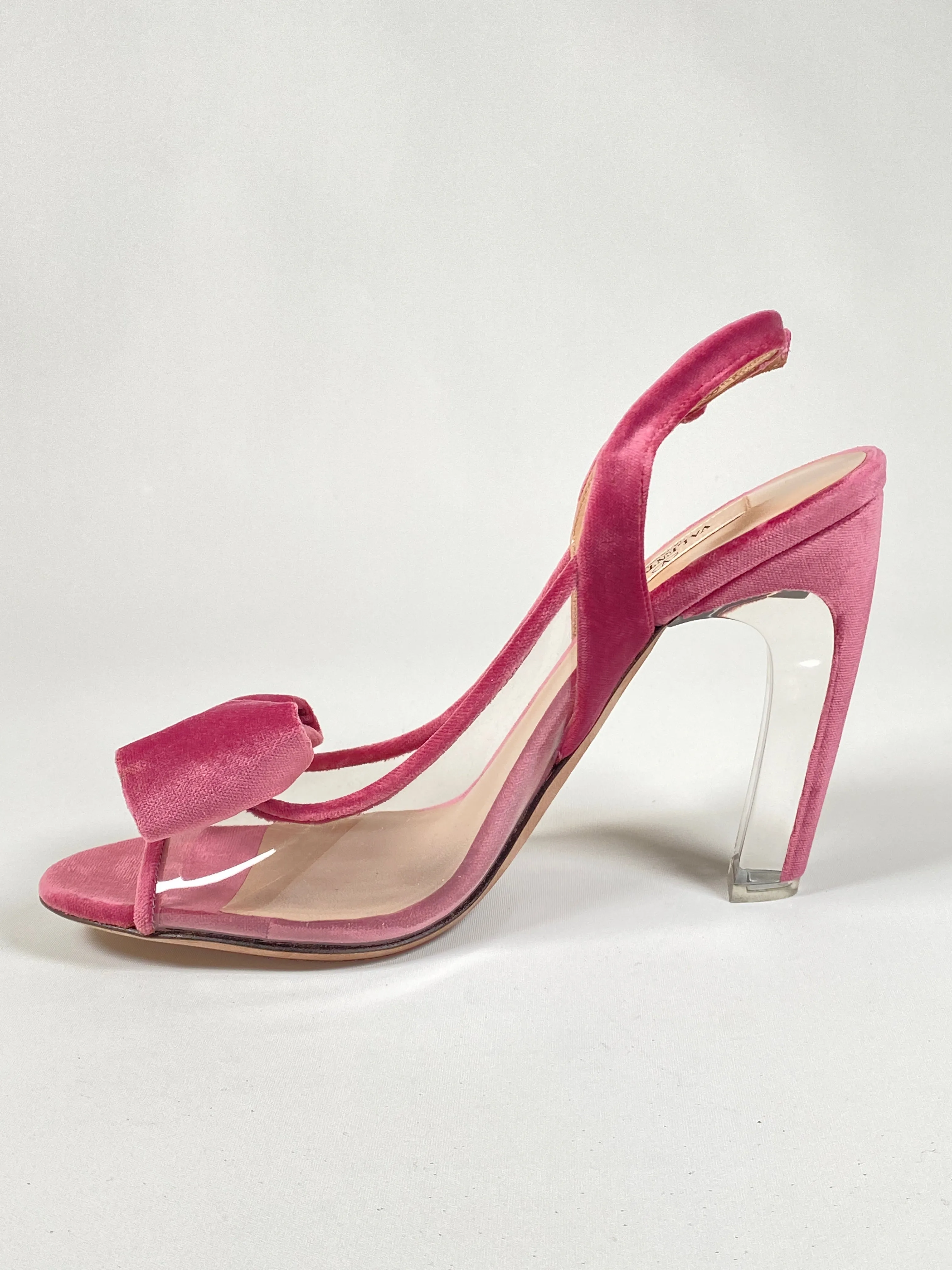 VALENTINO - PINK VELVET GLASSGLOW REMOVABLE BOW SLINGBACKS  - SZ 38 - NEW