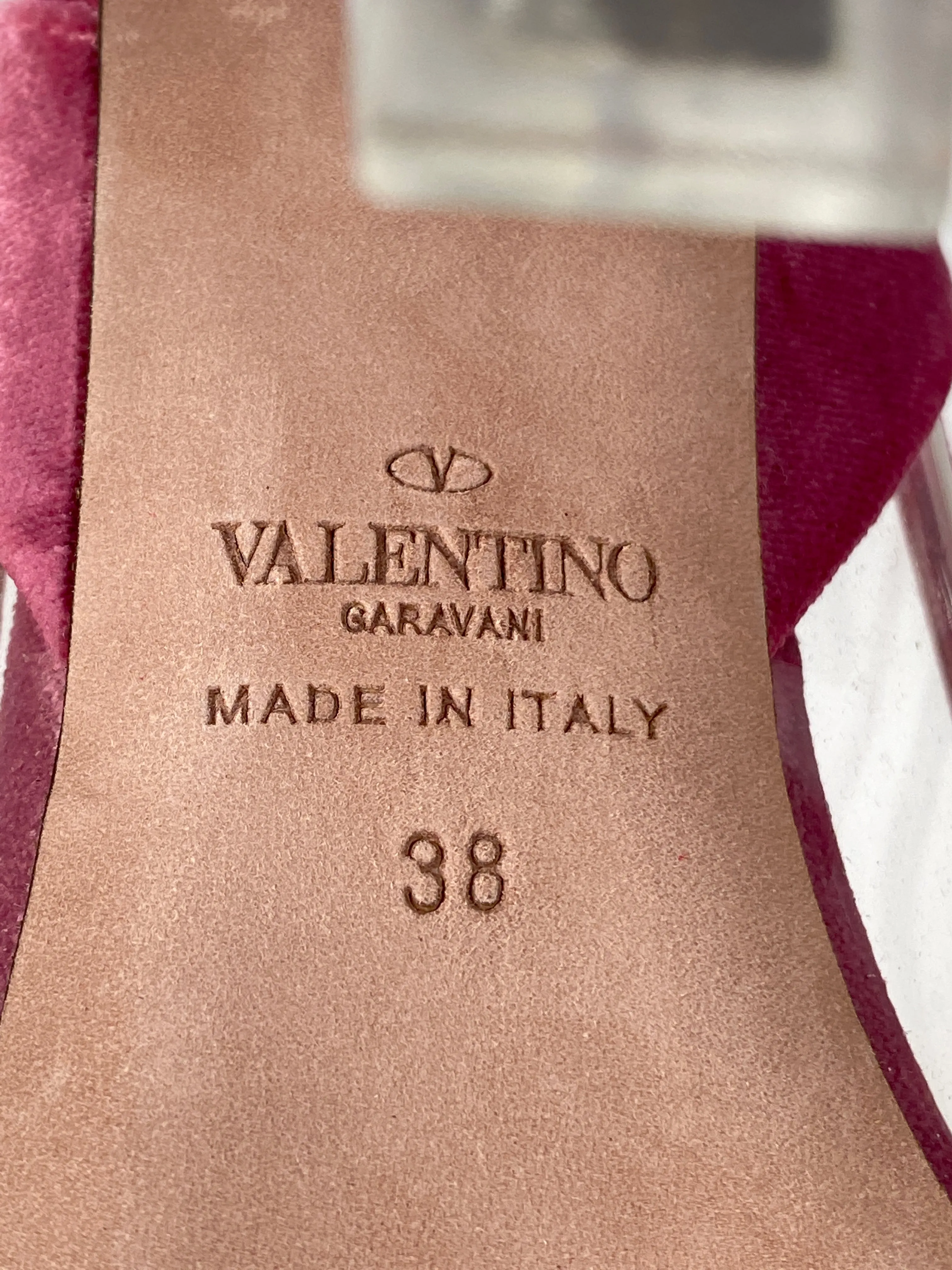 VALENTINO - PINK VELVET GLASSGLOW REMOVABLE BOW SLINGBACKS  - SZ 38 - NEW