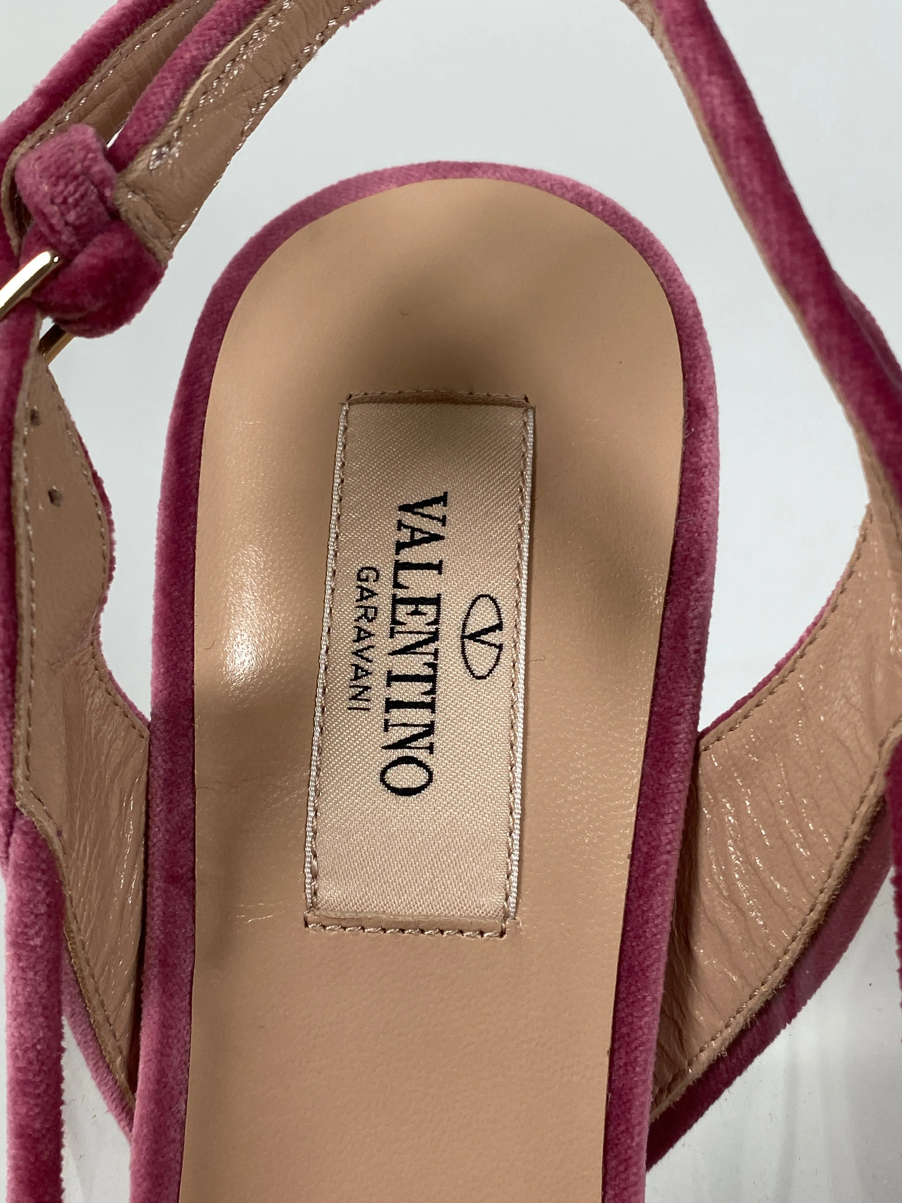 VALENTINO - PINK VELVET GLASSGLOW REMOVABLE BOW SLINGBACKS  - SZ 38 - NEW