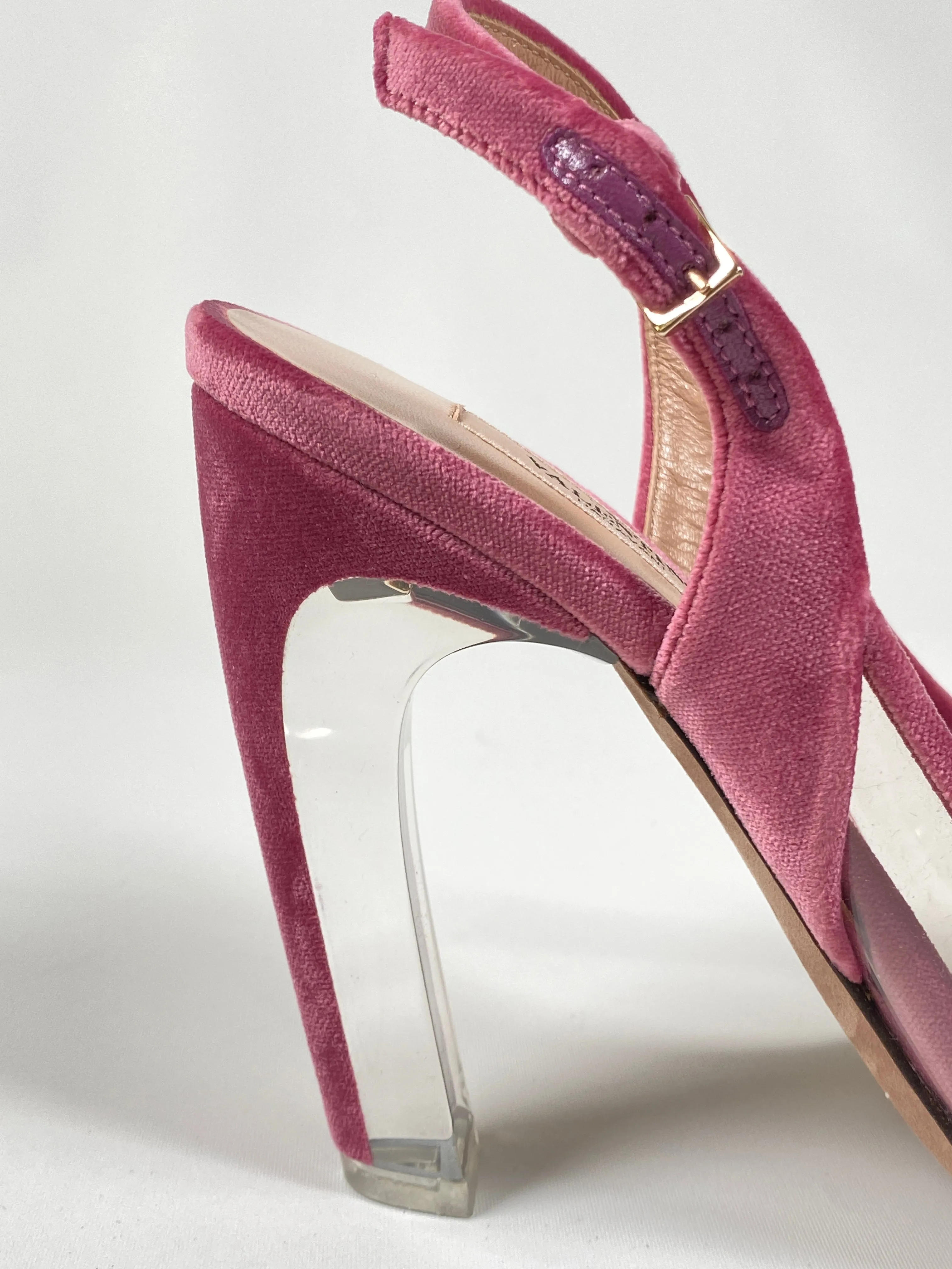 VALENTINO - PINK VELVET GLASSGLOW REMOVABLE BOW SLINGBACKS  - SZ 38 - NEW