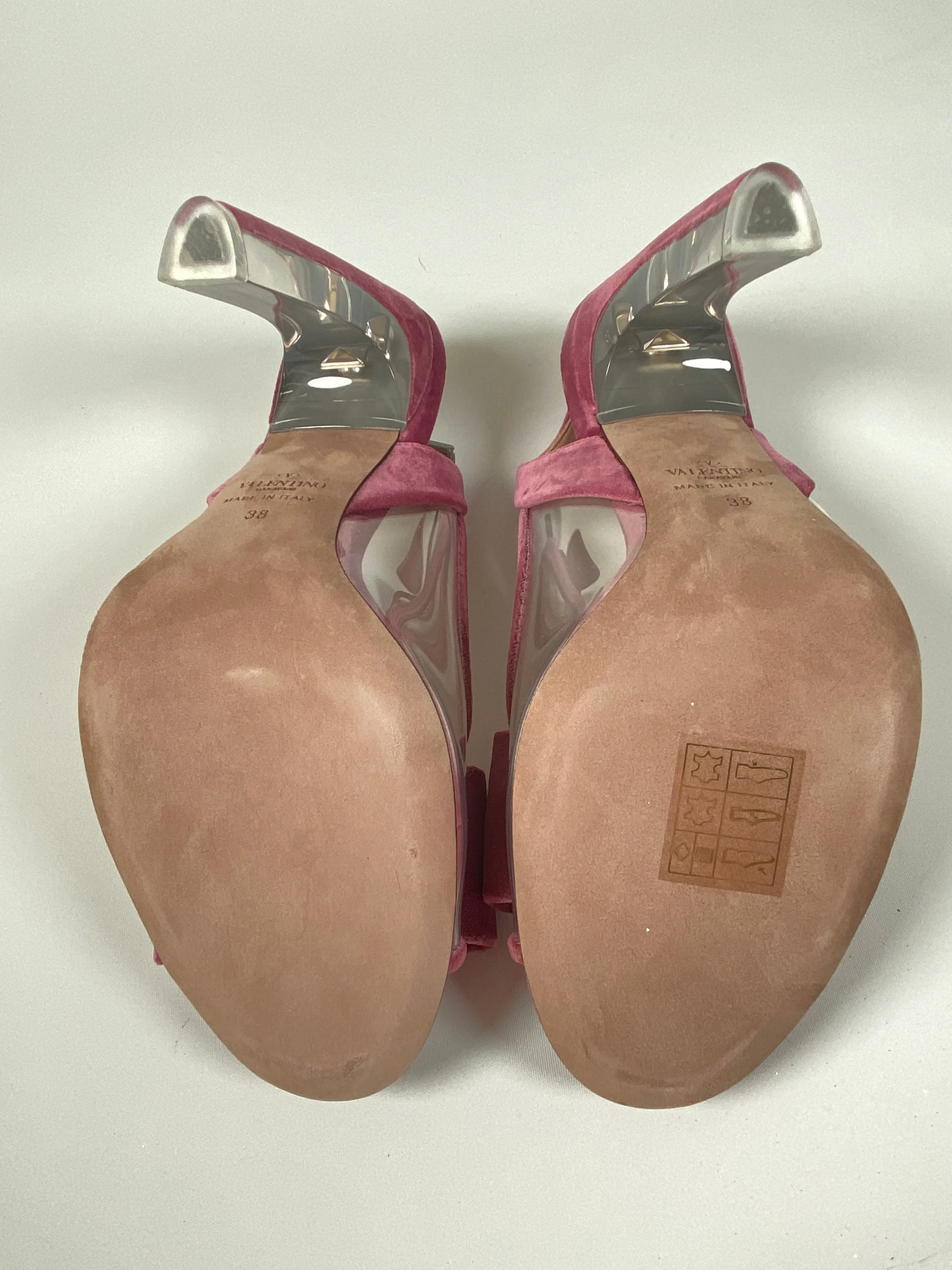 VALENTINO - PINK VELVET GLASSGLOW REMOVABLE BOW SLINGBACKS  - SZ 38 - NEW