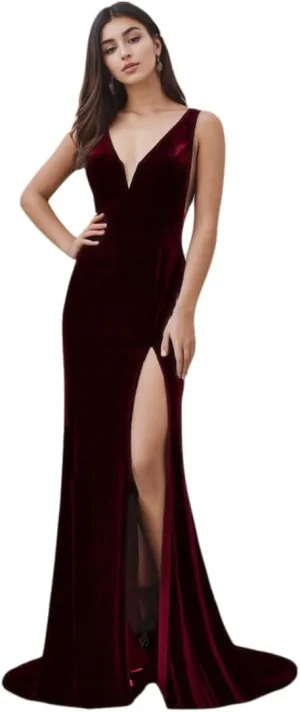 Velvet Dress for Women v-Neck Mermaid Formal Gowns and Evening Dresses with Slit