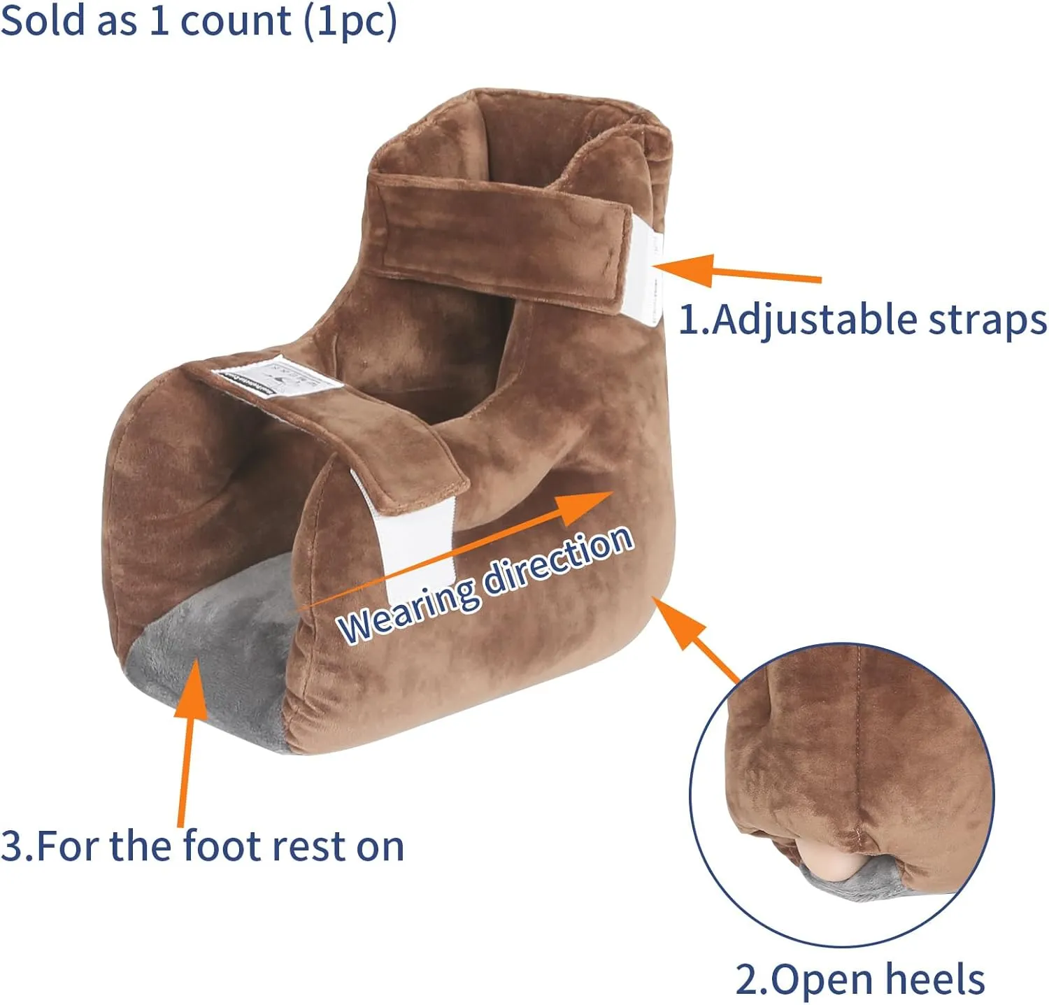 Velvet Heel Protector for Pressure Sores,Foot Pillow for Elderly/Bedridden Patients to Relief Heel Pain from Ulcers/Bedsore (Brown-Pack of 1)
