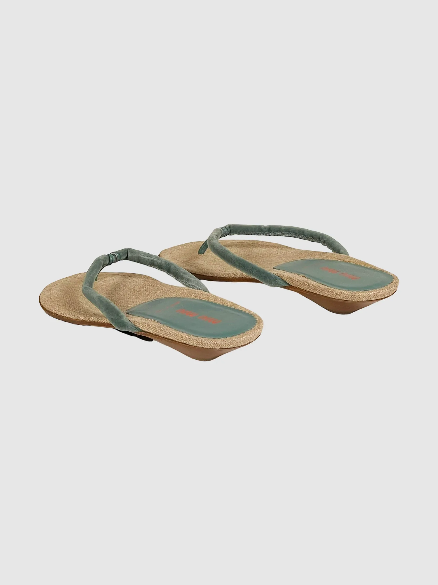 Velvet Thong Strap Slides - Size 35.5