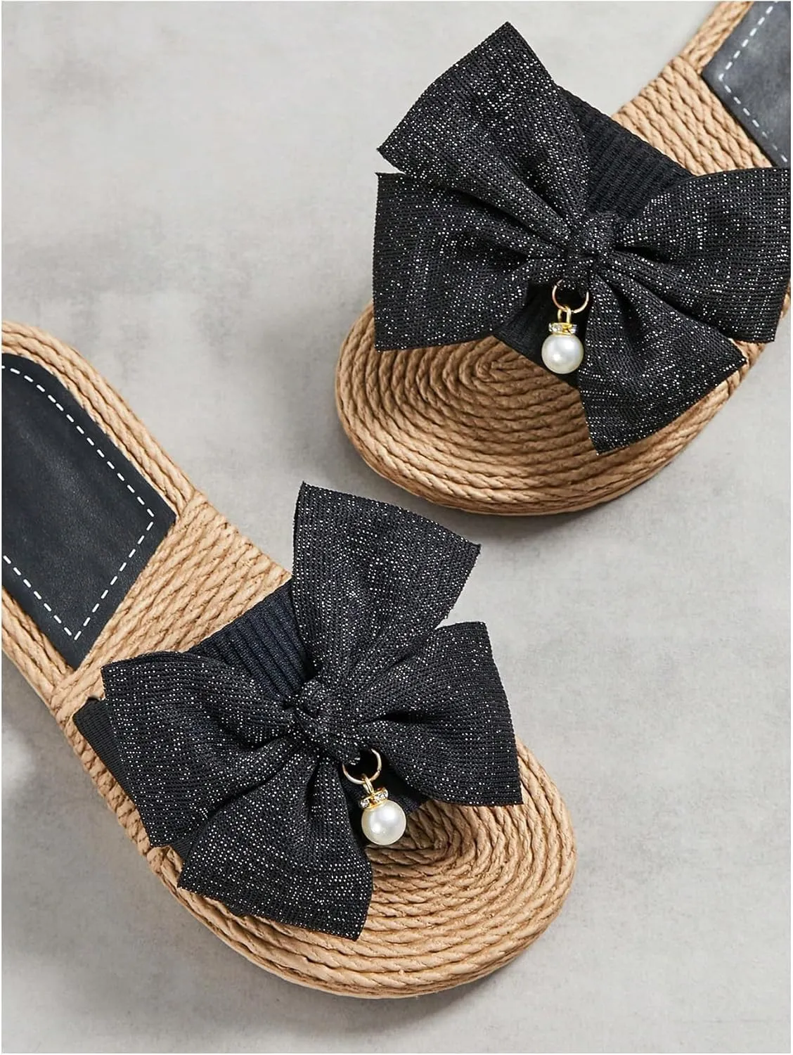 Verdusa Women's Bow Summr Flat Sandals Open Toe Sandals Slip On Slides