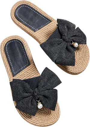 Verdusa Women's Bow Summr Flat Sandals Open Toe Sandals Slip On Slides
