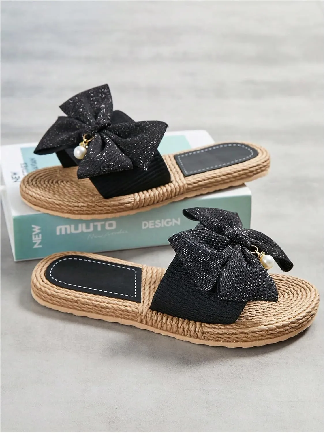 Verdusa Women's Bow Summr Flat Sandals Open Toe Sandals Slip On Slides