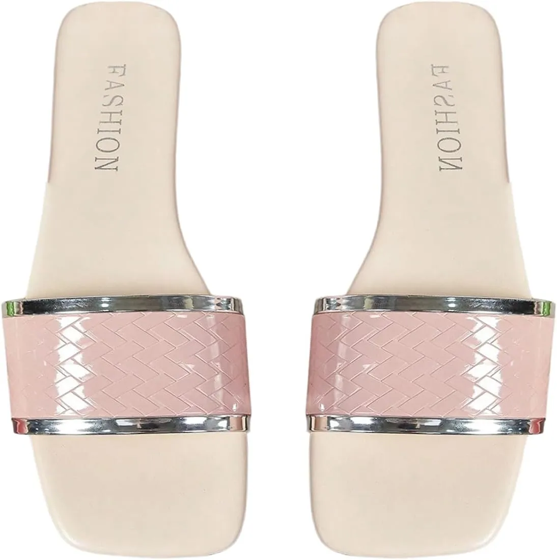Verdusa Women's Metallic Sandals Square Open Toe Slip on Slides Summer Flat Sandals
