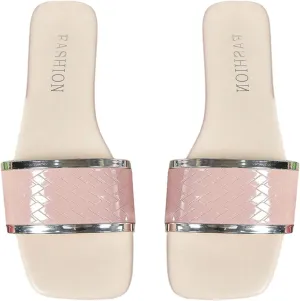 Verdusa Women's Metallic Sandals Square Open Toe Slip on Slides Summer Flat Sandals