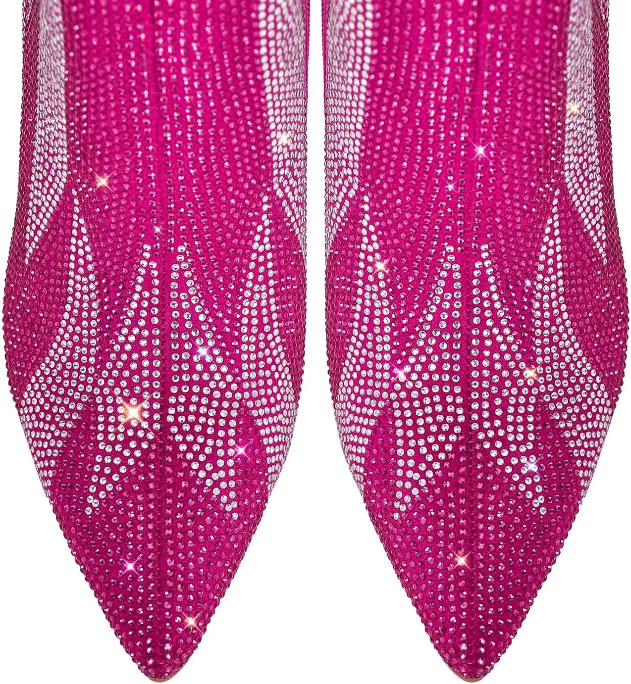 VERISSON Point Toe Knee Boots Sparkly Rhinestones Stiletto Heeled Booty