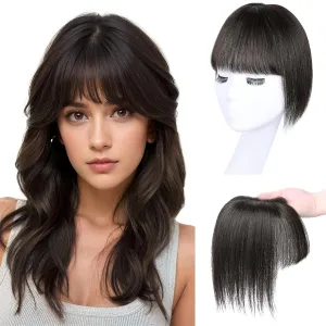 VERNA Hair Toppers for Women Real Human Hair 360°3D Cover Bangs Hair Clip,100% Real Human Hair Brown Black Clip in Bangs,Hair pieces Clip on Bangs for Daily Wear(5 * 9.5)